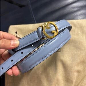 New Gucci Thin Gg Blue Leather Belt Women's thin belt